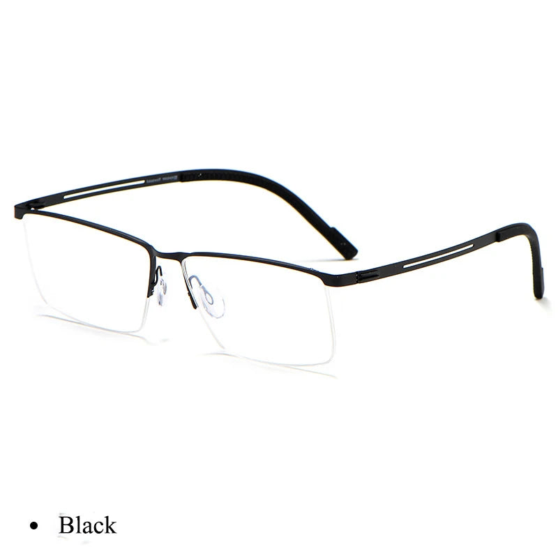 Bclear Men's Semi Rim Square Brow Line Titanium Eyeglasses 0129 Semi Rim Bclear Black