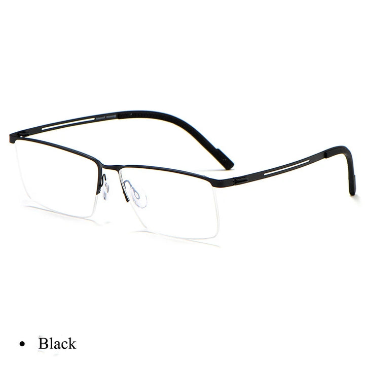 Bclear Men's Semi Rim Square Brow Line Titanium Eyeglasses 0129 Semi Rim Bclear Black