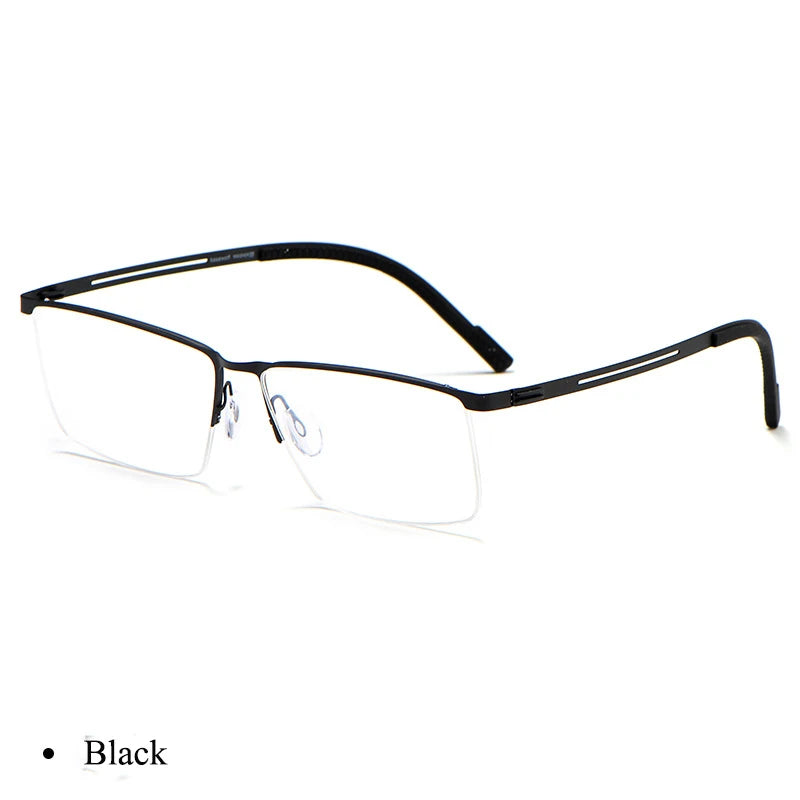 Bclear Men's Semi Rim Square Brow Line Titanium Eyeglasses 0129 Semi Rim Bclear Black  
