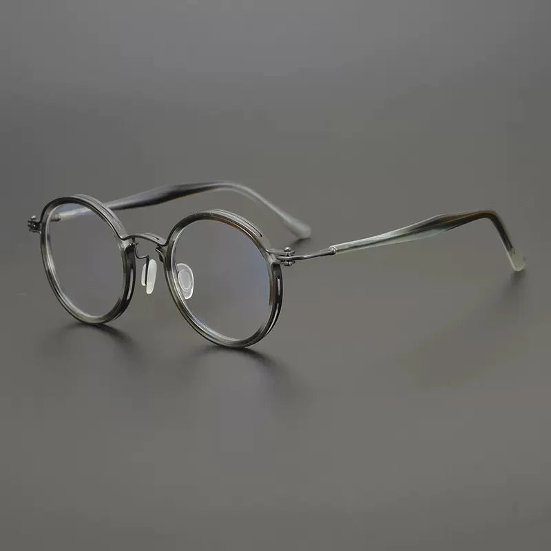Gatenac Unisex Full Rim Round Acetate Titanium Frame Eyeglasses Gxyj576 Full Rim Gatenac Gray Titanium