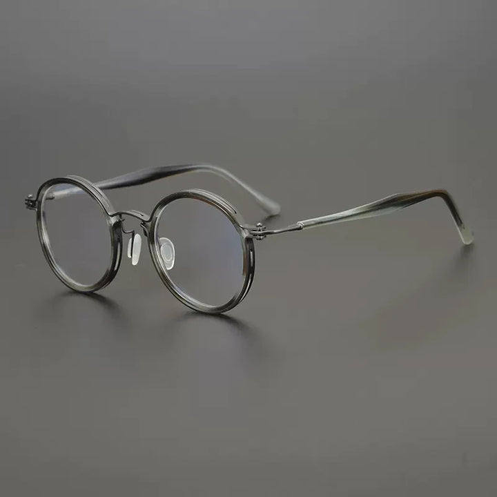Gatenac Unisex Full Rim Round Acetate Titanium Frame Eyeglasses Gxyj576 Full Rim Gatenac Gray Titanium
