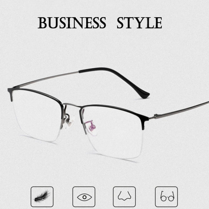 Hotochki Men's Semi Rim Square Titanium Eyeglasses 8017 Semi Rim Hotochki