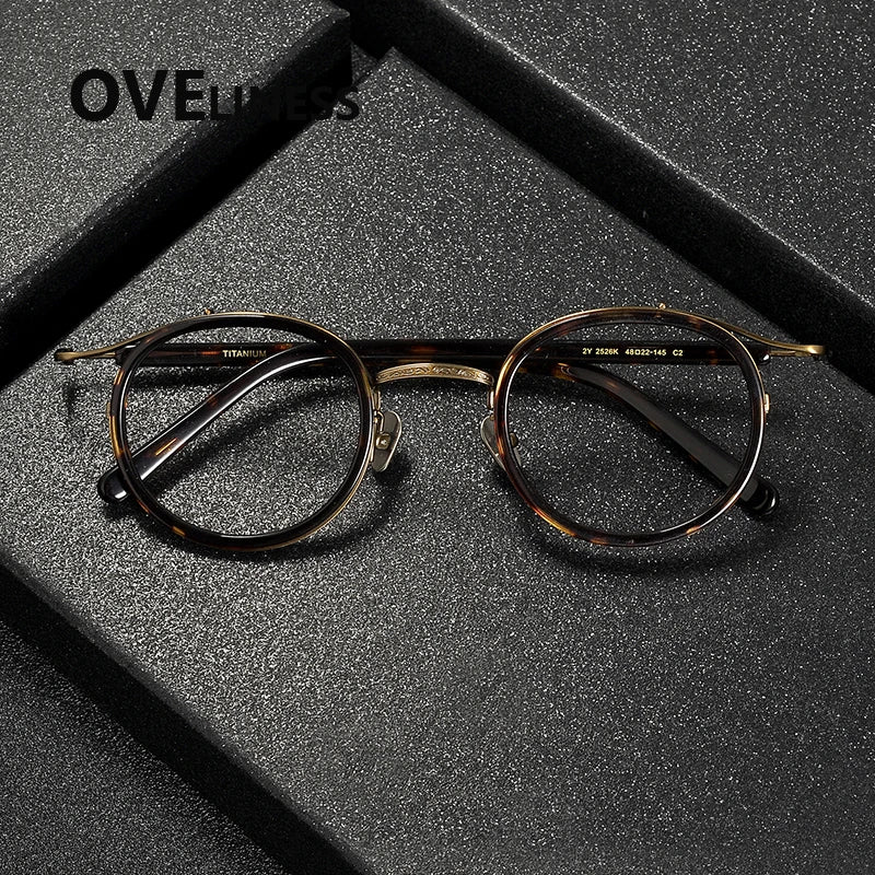 Oveliness Unisex Full Rim Round Acetate Titanium Eyeglasses 72526 Full Rim Oveliness