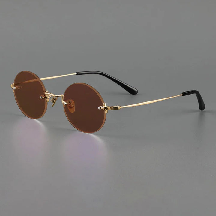 Yujo Men's Rimless Round Oval Titanium UV400 Sunglasses Y4346 Sunglasses Yujo