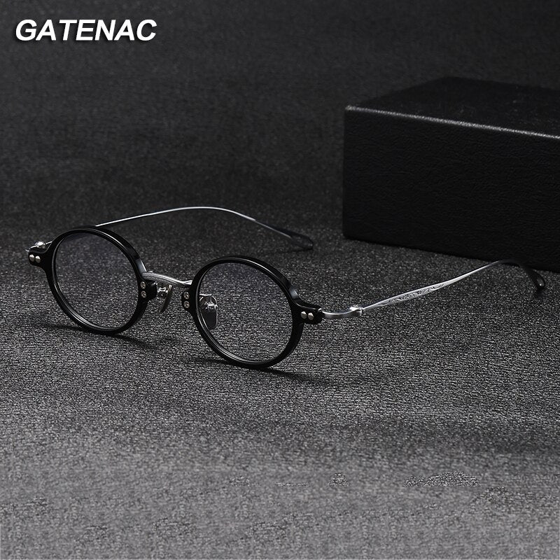 Gatenac Unisex Full Rim Round Acetate Titanium Eyeglasses Gxyj1089 Full Rim Gatenac