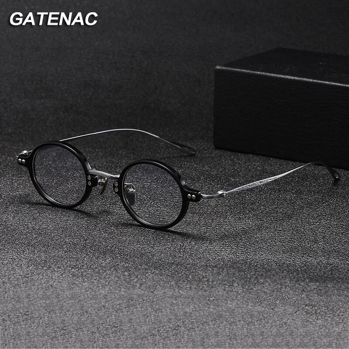 Gatenac Unisex Full Rim Round Acetate Titanium Eyeglasses Gxyj1089 Full Rim Gatenac