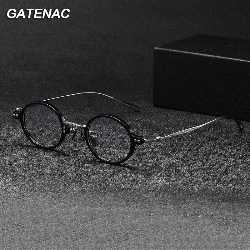Gatenac Unisex Full Rim Round Acetate Titanium Eyeglasses Gxyj1089 Full Rim Gatenac   