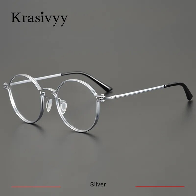 Krasivyy Men's Full Rim Round Titanium Eyeglasses Women Italy Optical Eyewear Full Rim Krasivyy Silver CN 