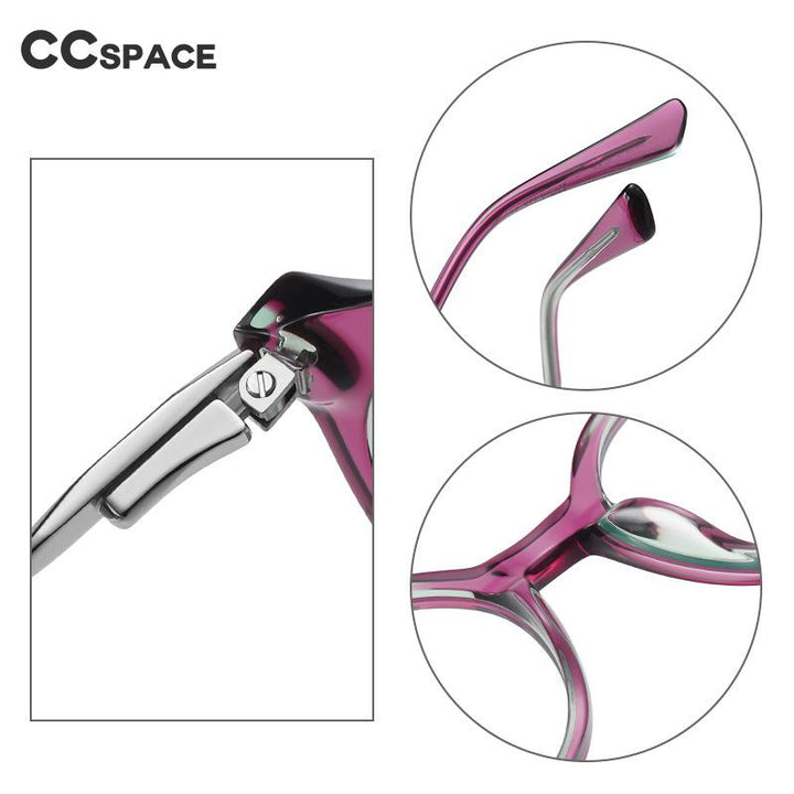 CCspace Women's Full Rim Square Cat Eye Spring Hinge Acetate Alloy Eyeglasses 56241 Full Rim CCspace