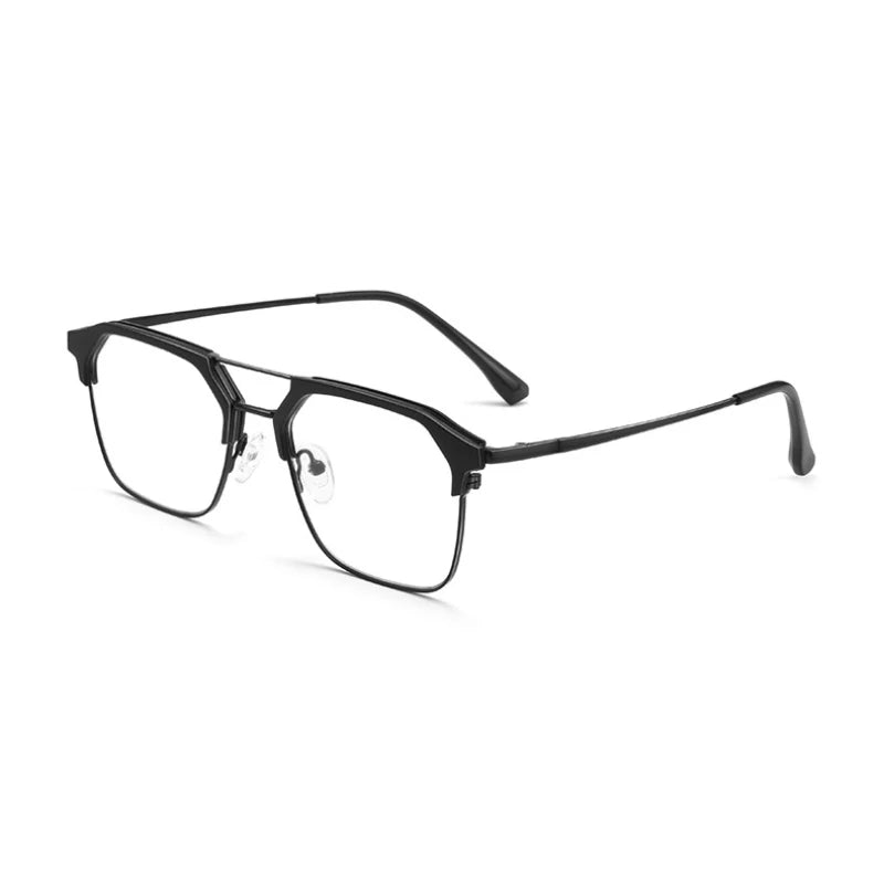 Hotochki Unisex Full Rim Square Double Bridge Tr 90 Alloy Eyeglasses 680874