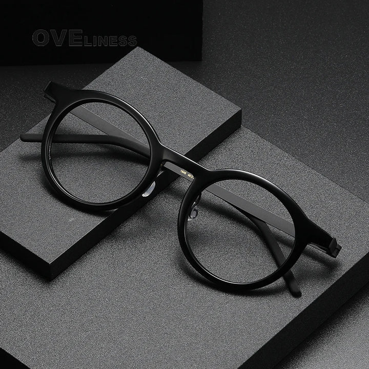 Oveliness Unisex Full Rim Round Acetate Titanium Eyeglasses 1846 Full Rim Oveliness
