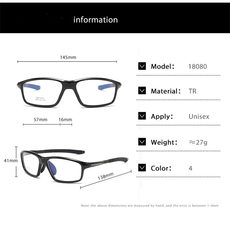 Hdcrafter Men's Full Rim Square Tr 90 Acetate  Sports Eyeglasses 18080 Full Rim Hdcrafter Eyeglasses