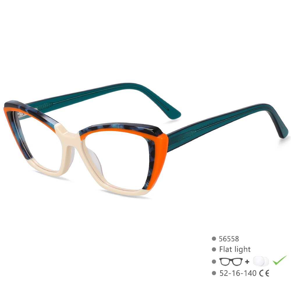 CCspace Unisex Full Rim Square Cat Eye Acetate Eyeglasses 56558 Full Rim CCspace C4GreenOrange