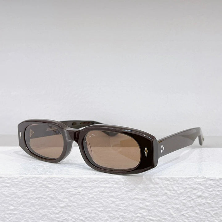 Hewei Unisex Full Rim Oval Rectangle Acetate Sunglasses 0032 Sunglasses Hewei brown-brown as picture 