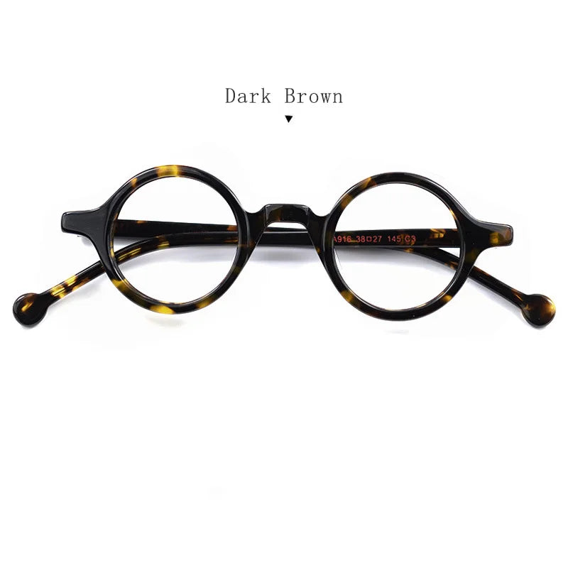 Hdcrafter Unisex Full Rim Round Small Acetate Eyeglasses A916 Full Rim Hdcrafter Eyeglasses Dark-Brown