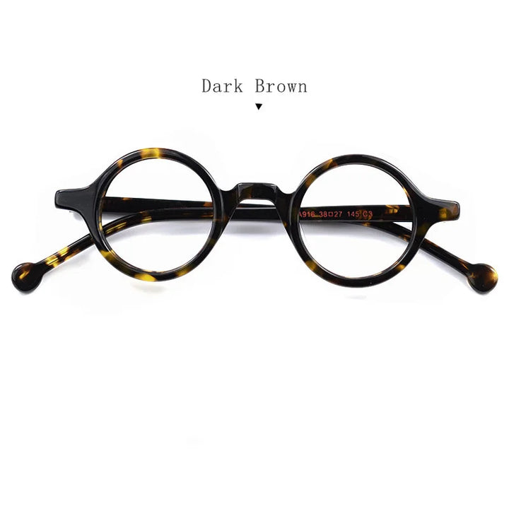 Hdcrafter Unisex Full Rim Round Small Acetate Eyeglasses A916 Full Rim Hdcrafter Eyeglasses Dark-Brown