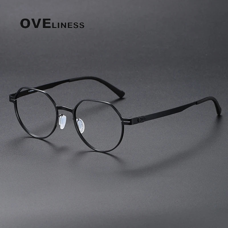 Oveliness Unisex Full Rim Flat Top Round Screwless Titanium Eyeglasses 80992 Full Rim Oveliness black