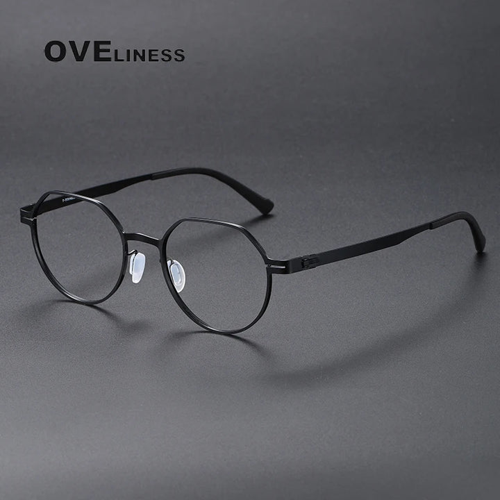 Oveliness Unisex Full Rim Flat Top Round Screwless Titanium Eyeglasses 80992 Full Rim Oveliness black