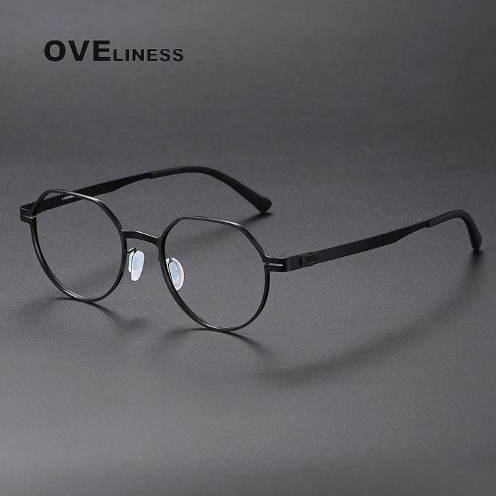 Oveliness Unisex Full Rim Flat Top Round Screwless Titanium Eyeglasses 80992 Full Rim Oveliness black  