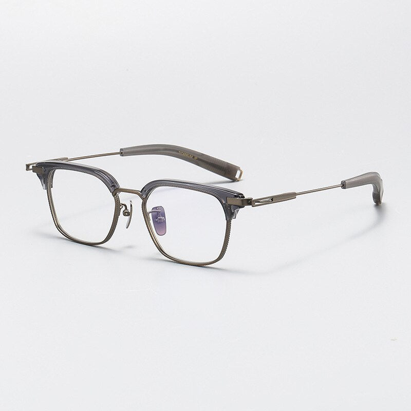 Gatenac Unisex Full Rim Square Acetate Titanium Eyeglasses Gxyj1070 Full Rim Gatenac Gray
