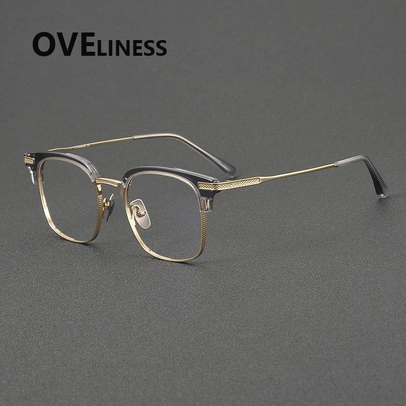 Oveliness Unisex Full Rim Square Acetate Titanium Eyeglasses 852080 Full Rim Oveliness grey gold