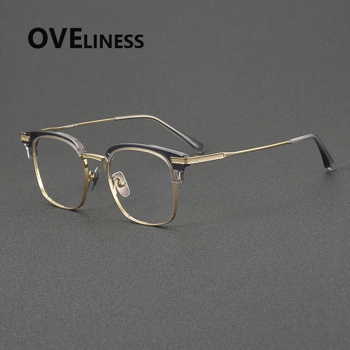 Oveliness Unisex Full Rim Square Acetate Titanium Eyeglasses 852080 Full Rim Oveliness grey gold
