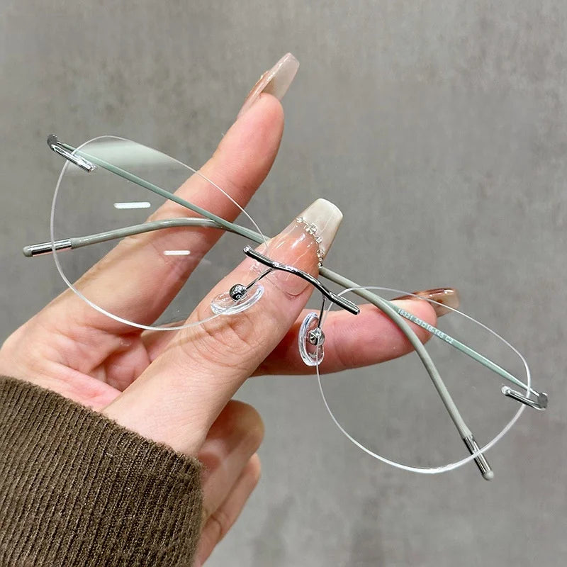 Momoja Women's Rimless Brow Line Polygon Titanium Eyeglasses 418321