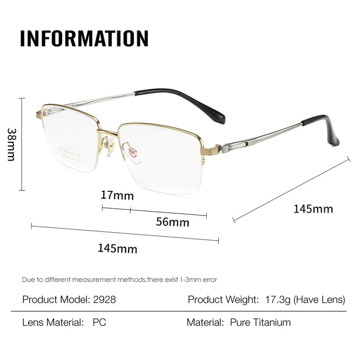 Muzz Men's Semi Rim Polygon Square Titanium Eyeglasses 82928