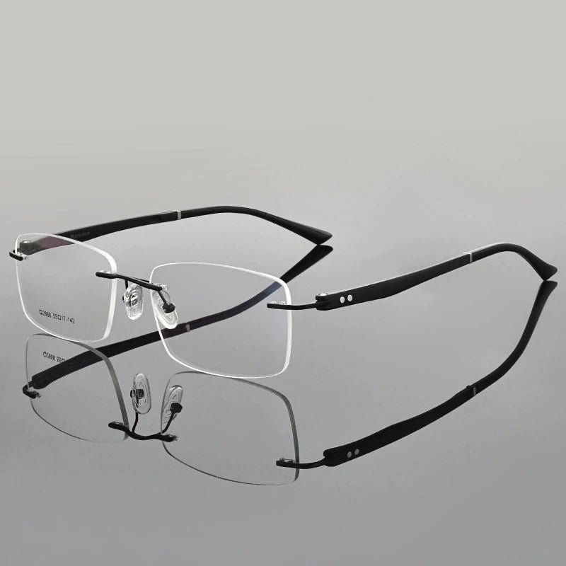 Hdcrafter Unisex Rimless Square Titanium Eyeglasses 82666 Rimless Hdcrafter Eyeglasses Black