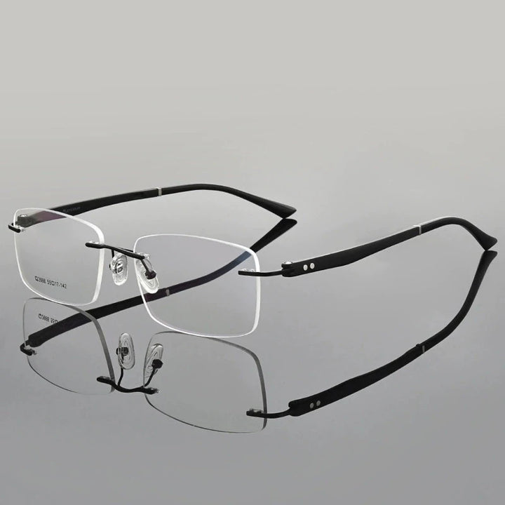 Hdcrafter Unisex Rimless Square Titanium Eyeglasses 82666 Rimless Hdcrafter Eyeglasses Black