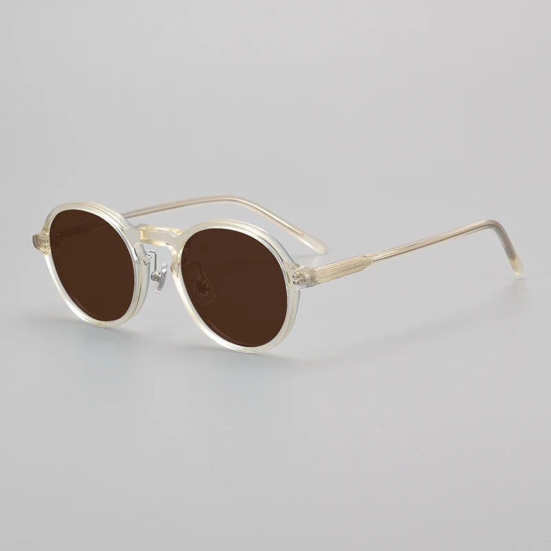 Black Mask Unisex Full Rim Round Acetate Polarized Sunglasses 14543 Full Rim Black Mask Yellow-Brown As Shown