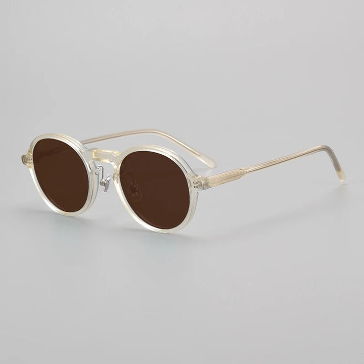 Black Mask Unisex Full Rim Round Acetate Polarized Sunglasses 14543 Full Rim Black Mask Yellow-Brown As Shown