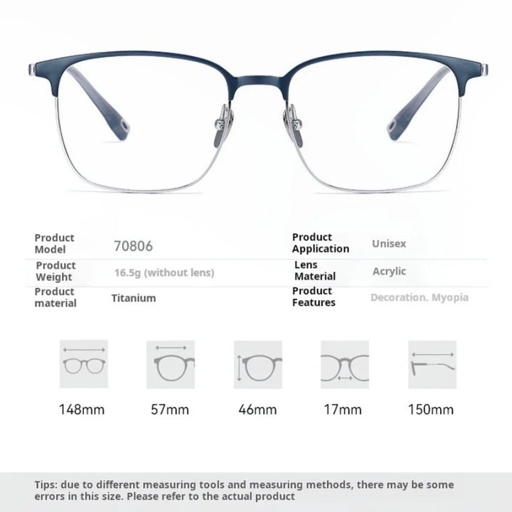 Momoja Unisex Full Rim Big Square Tr 90 Titanium Eyeglasses 770806
