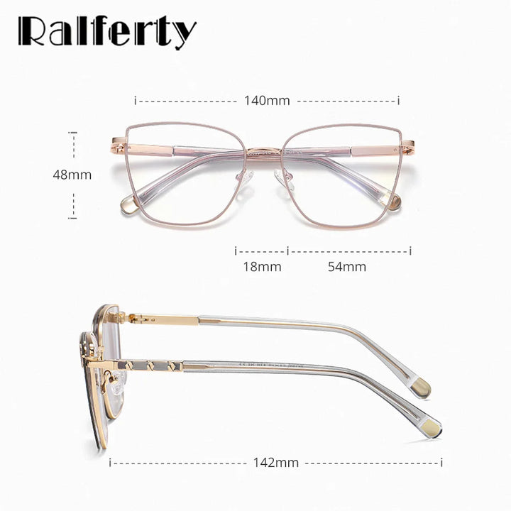Ralferty Women's Full Rim Square Alloy Eyeglasses Clip On Sunglasses 85009