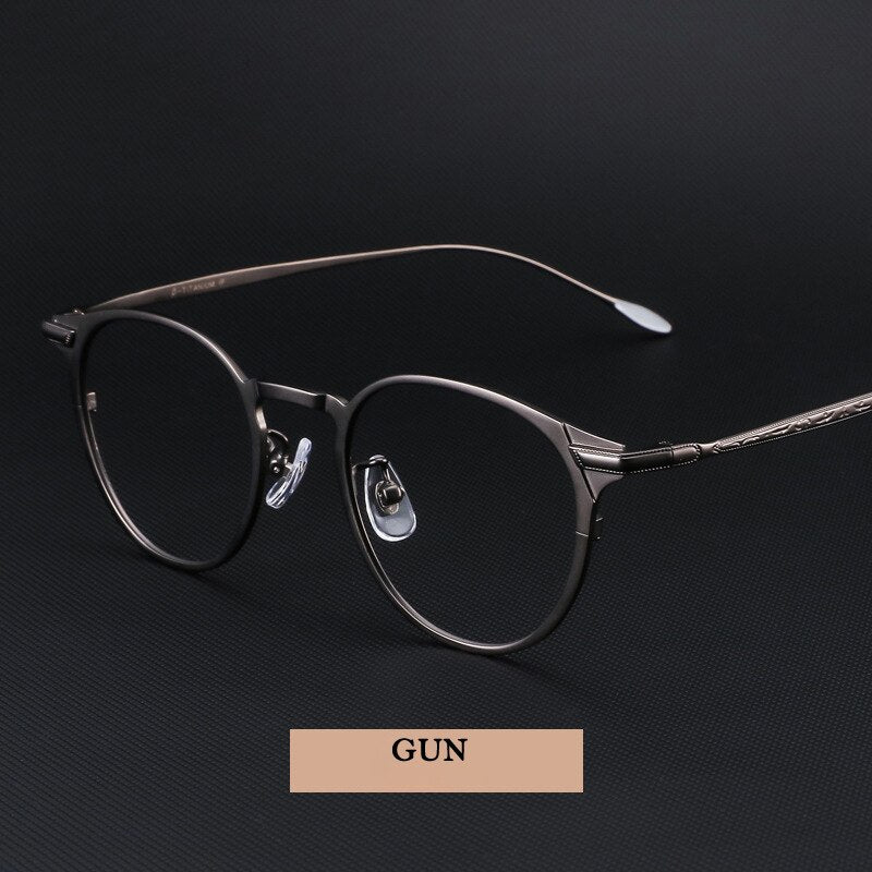 KatKani Unisex Full Rim Round Titanium Eyeglasses 061 Full Rim KatKani Eyeglasses Gun  