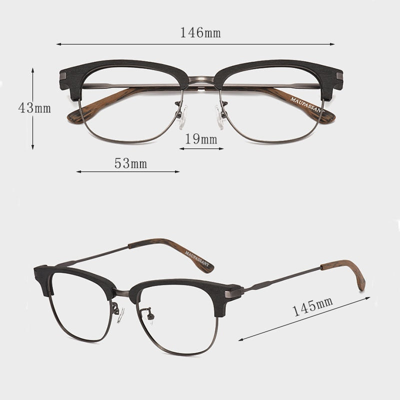 Hdcrafter Men's Full Rim Square Wood Eyeglasses GA00345 Full Rim Hdcrafter Eyeglasses   