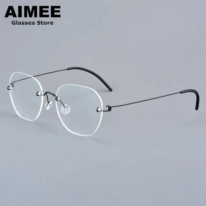 Aimee Women's Rimless Oval Polygon Screwless Titanium Eyeglasses 12460
