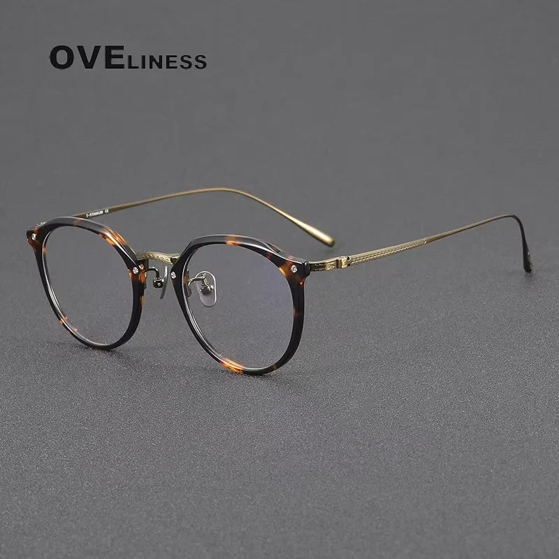 Oveliness Women's Full Rim Round Acetate Titanium Eyeglasses 85054