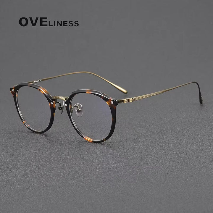 Oveliness Women's Full Rim Round Acetate Titanium Eyeglasses 85054
