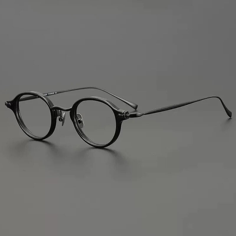 Gatenac Unisex Full Rim Round Small Acetate Titanium Eyeglasses Gxyj890 Full Rim Gatenac Big Black
