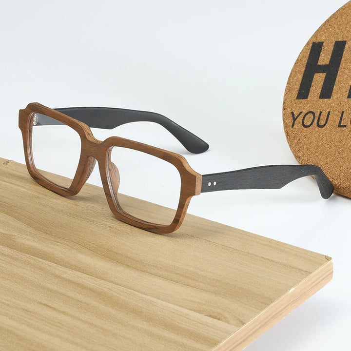 Hdcrafter Men's Full Rim Square Wood Eyeglasses 8184 Full Rim Hdcrafter Eyeglasses
