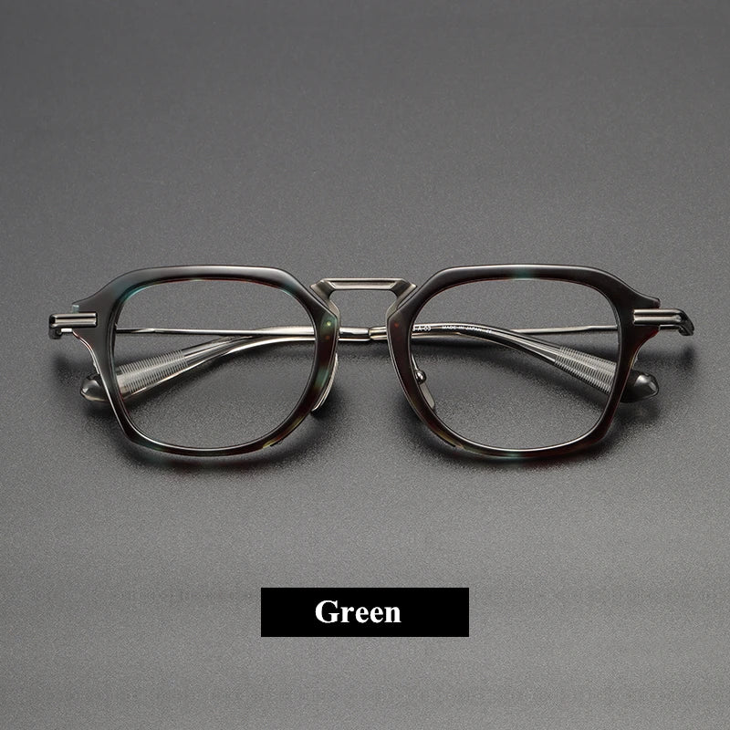 Black Mask Unisex Full Rim Titanium Square Eyeglasses D413 Full Rim Black Mask Green