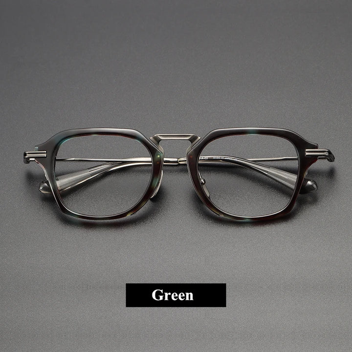 Black Mask Unisex Full Rim Titanium Square Eyeglasses D413 Full Rim Black Mask Green