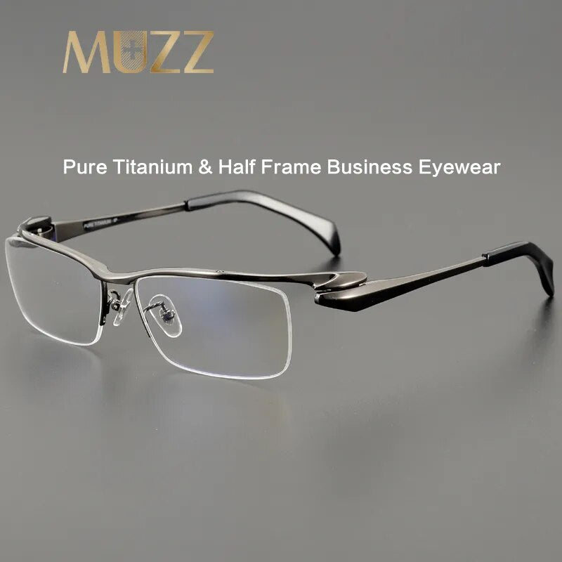Muzz Men's Semi Rim Rectangle Titanium Eyeglasses 1153q Semi Rim Muzz