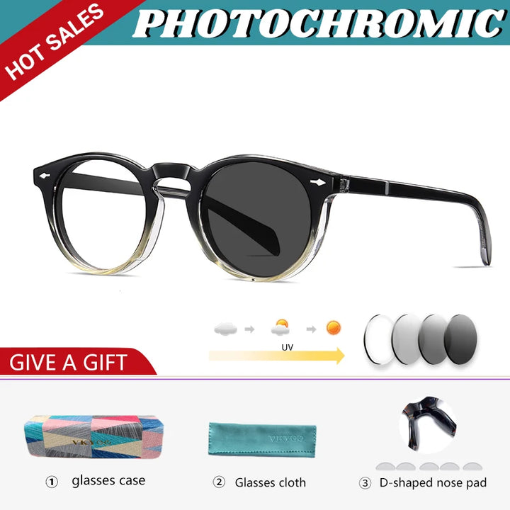 Vicky Unisex Full Rim Round Acetate Myopic Reading Glasses Polarized 31102 Reading Glasses Vicky Prescription custom 31102photochromic-C4