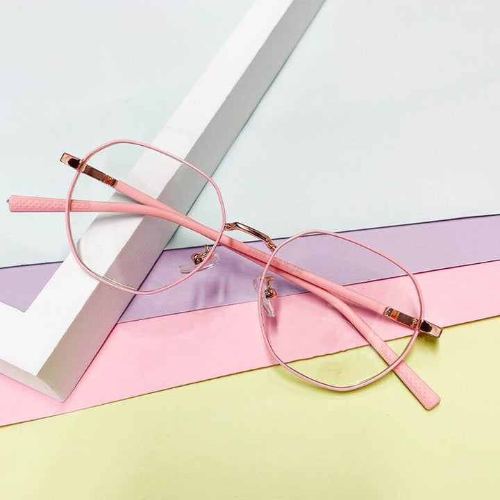 CCspace Unisex Youth Full Rim Polygon Alloy Eyeglasses 56567 Full Rim CCspace C8PinkGold