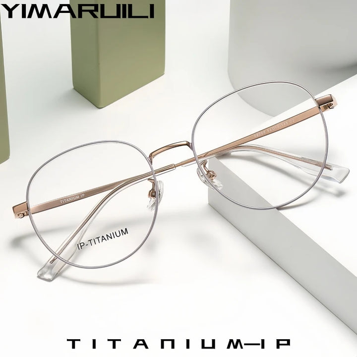 Yimaruili Unisex Full Rim Oval Round Titanium Eyeglasses 98508