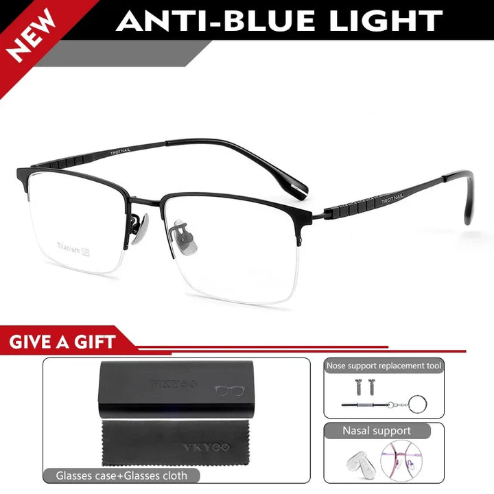 Vicky Men's Semi Rim Square Titanium Reading Glasses 18090 Reading Glasses Vicky -350 18090-BLACK
