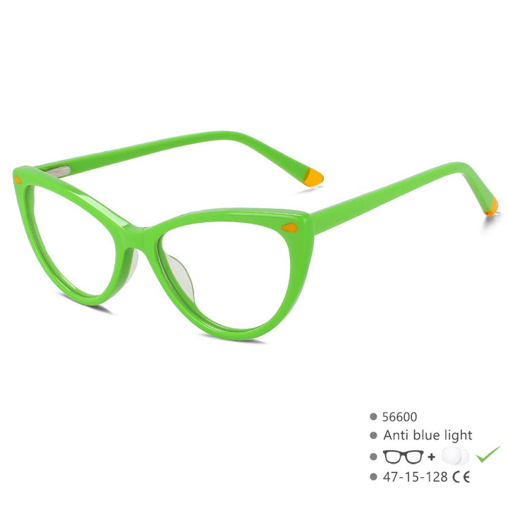 CCspace Children's Unisex Full Rim Cat Eye Acetate Eyeglasses 56600 Full Rim CCspace C6Green