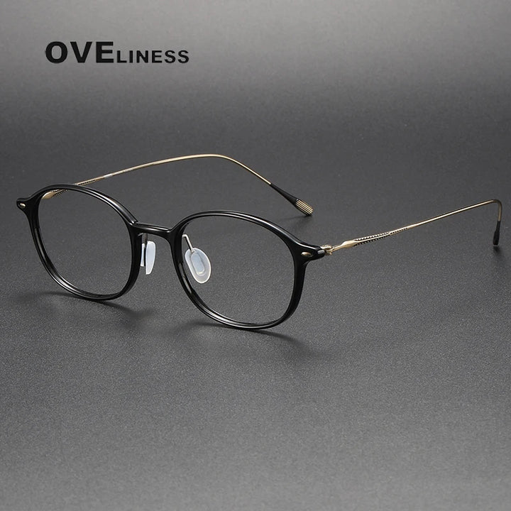 Oveliness Unisex Full Rim Square Acetate Titanium Eyeglasses 8653 Full Rim Oveliness black gold  